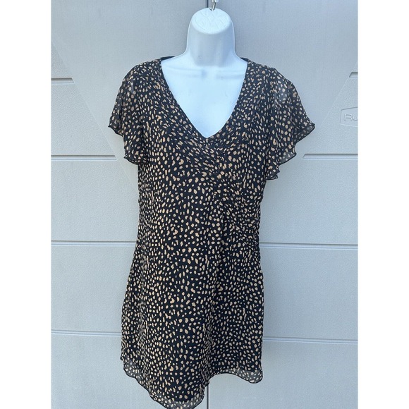 Urban Outfitters Rosalee V-Neck Flutter Sleeves A-line Mini Dress Black Sz M - Picture 8 of 16